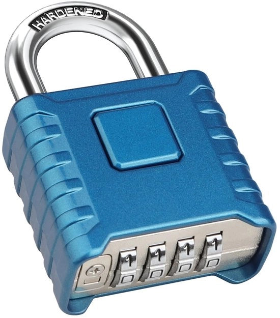 Combinazione a 4 cifre, slot robusto con beugola di 8 mm, realizzato in acciaio inossidabile 304, 52 mm, con chiusura a un tasto, impermeabile e resistente agli intrusi per giardino, cancello, garage e porta - blu