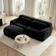 Divano modulare angolare a L 2 posti in tessuto peluche; 204x179x73 cm; nero