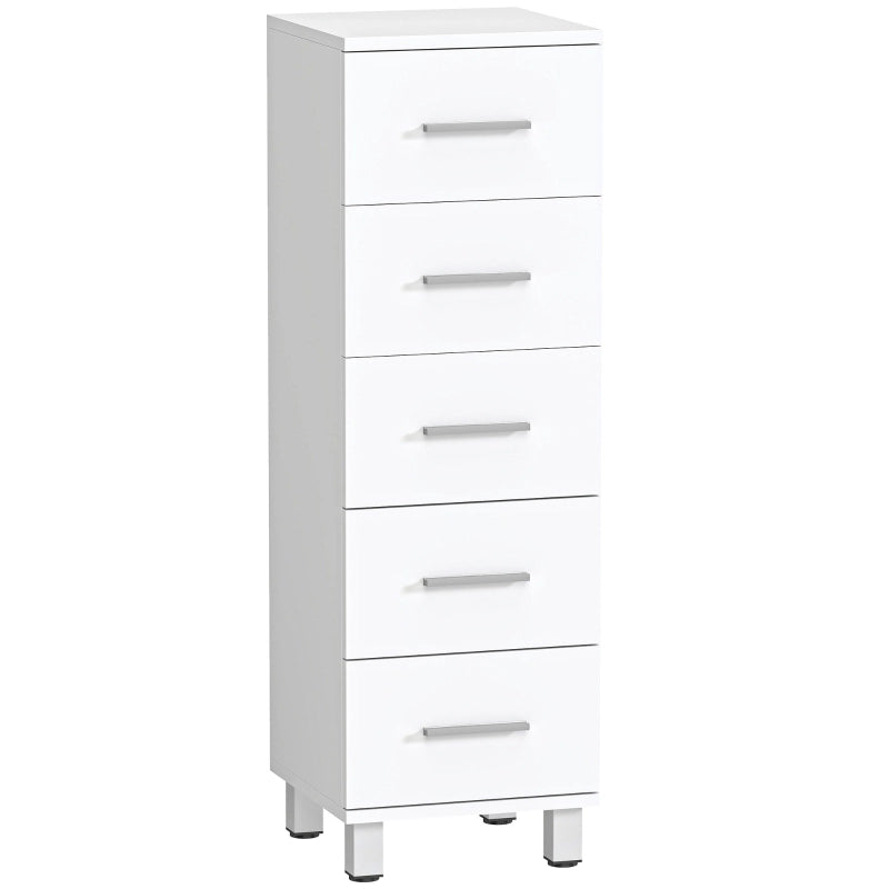 Mobiletto da bagno, mobiletto stretto con 5 cassetti, per bagno, 30 x 30 x 95 cm, bianco