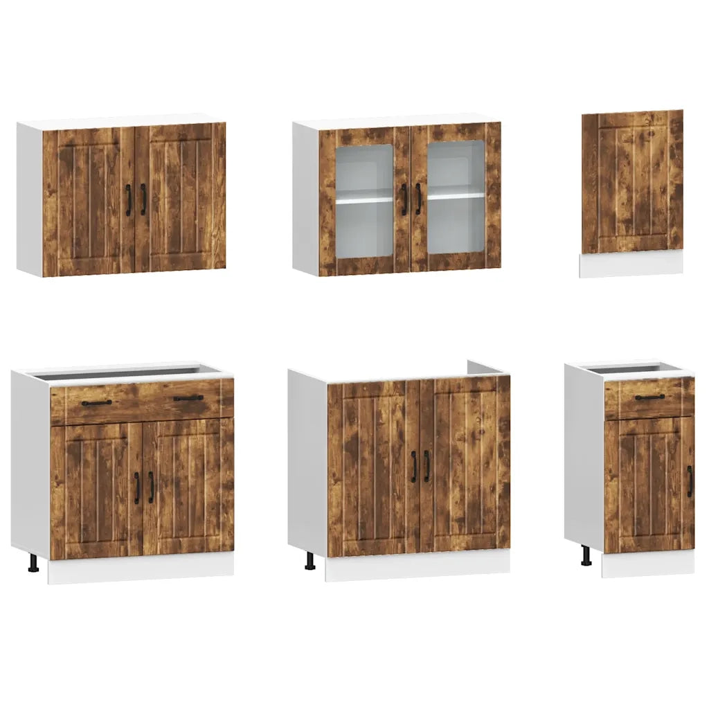 Set Mobili da Cucina 7 pz Lucca Rovere Fumo Legno Multistrato 3314746