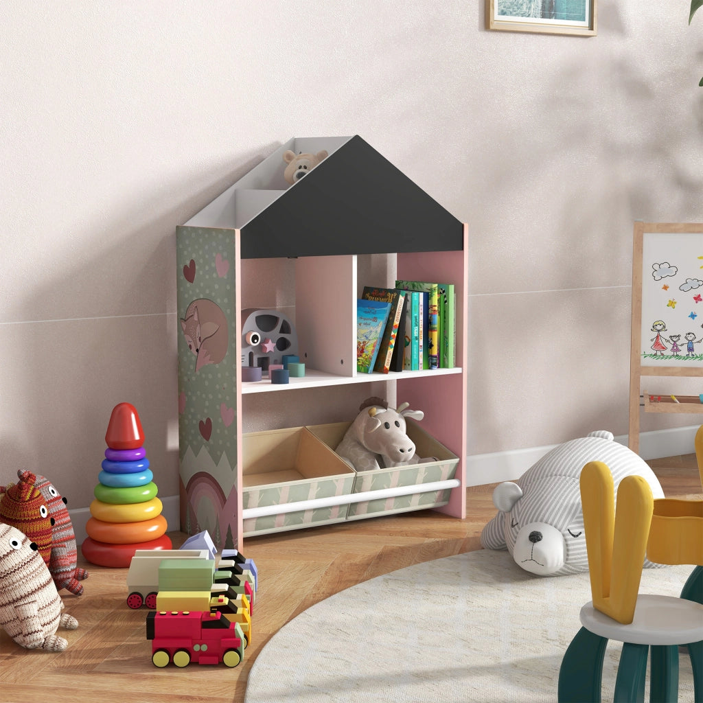 Scaffale Portagiochi per Bambini con Ripiani e Cassetti Rimovibili, Rosa