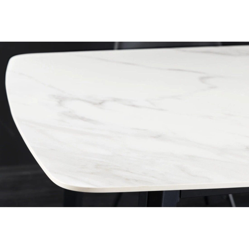 Tavolo da pranzo HEXA 180 cm - Piano in ceramica effetto marmo bianco e struttura in metallo nero