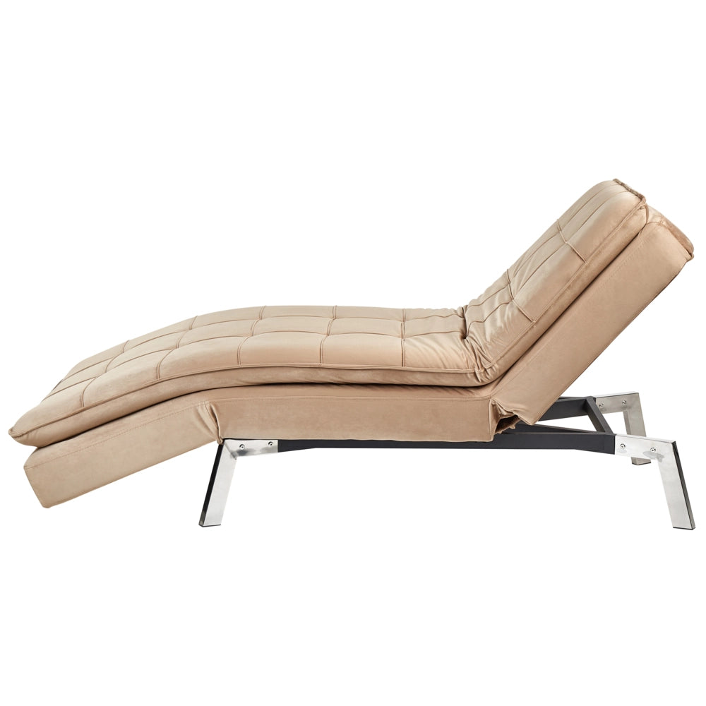 Chaise Longue Velluto marrone chiaro e Poggiapiedi Regolabili Moderna Glamour