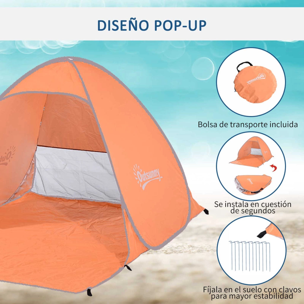 Tienda da spiaggia pop-up per 2-3 persone con finestre ¨C zephmum ¨C 200x150x119 cm arancione