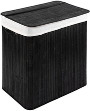 Wastino ecologo in bambù con coperchio (72 L) • Box per il bucato con sacchetto lavabile • Raccoglitore di bucato pieghevole • Cassetto per il bucato per la stanza da bagno • 100% bambù • Colore: nero (40x30x60 cm)