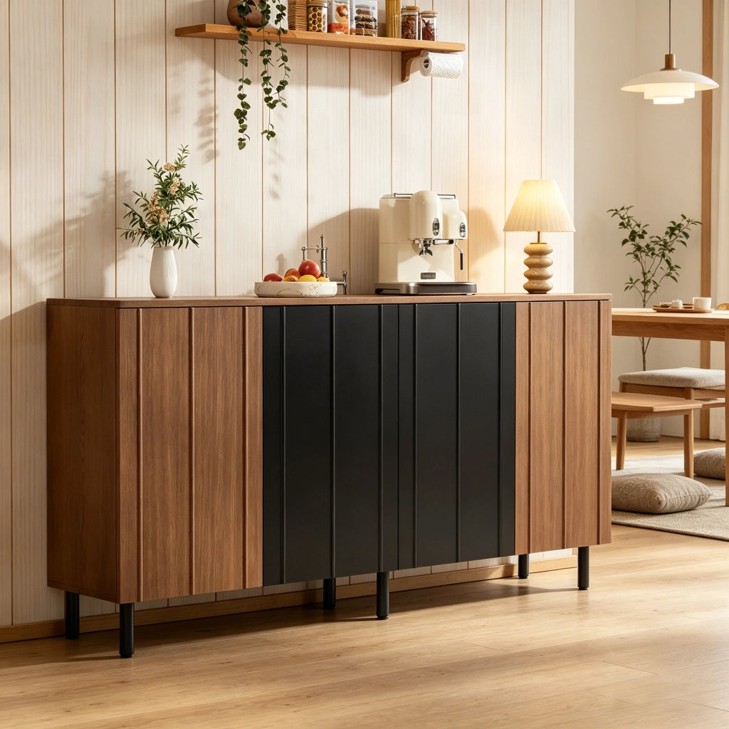 Credenza Cucina 160 cm Mobile Buffet 4 Ante Sideboard Noce e Nero