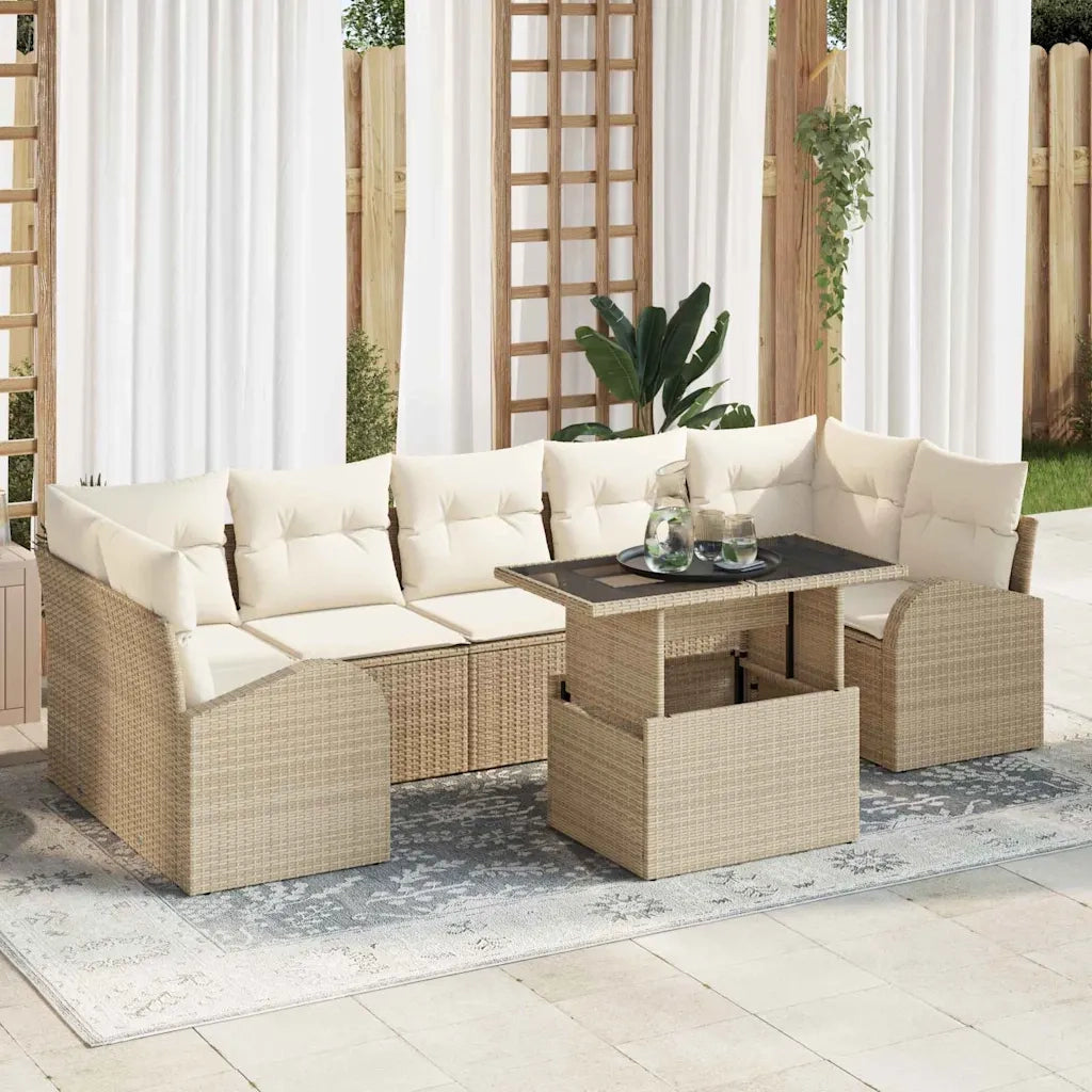 Set Divano da Giardino 8 pcs Beige Rattan in Polipropilene 3357334
