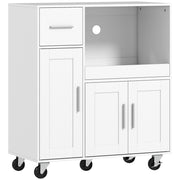 Mobile per Microonde 80x40x88,7 cm con Cassetto 2 Armadietti Ripiano Aperto e Piano Regolabile in Legno Bianco