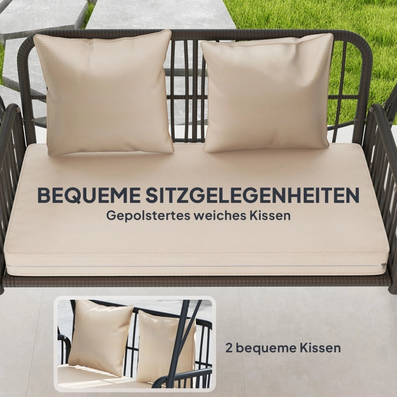 Altalena Hollywood a 2 posti con parasole regolabile in rattan per giardino e balcone color kaki