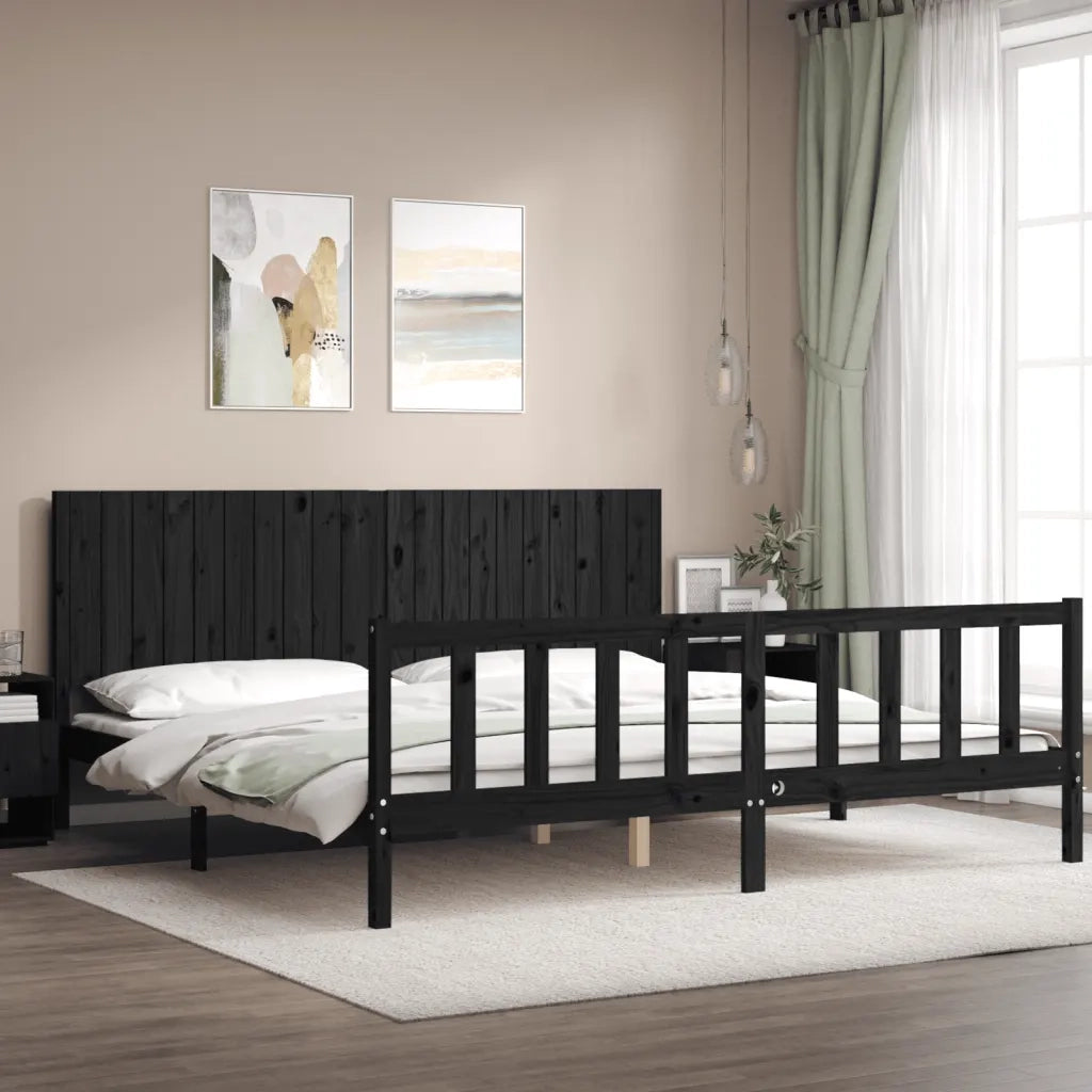 Giroletto con Testiera Nero 200x200 cm in Legno Massello 3192970