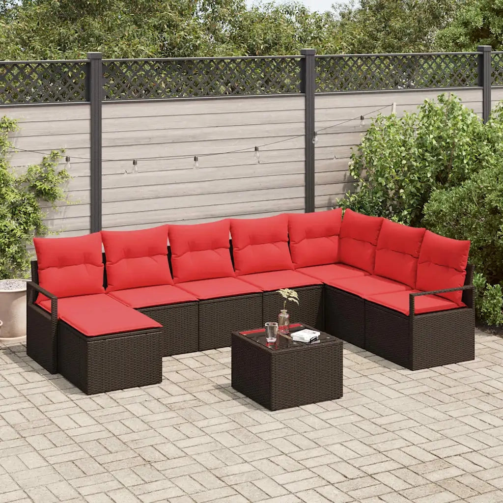 Set di divani con cuscino 9 pcs Marrone polyrattan