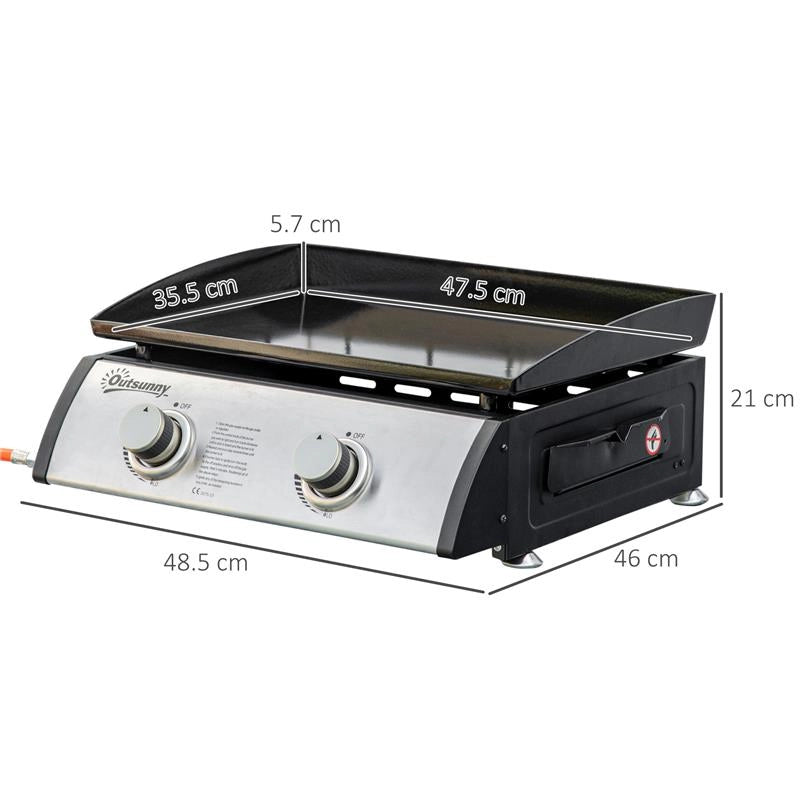 PIASTRA BARBECUE A GAS DA TAVOLO CON 2 BRUCIATORI E POTENZA 6KW, 48.5X46X21CM, NERO
