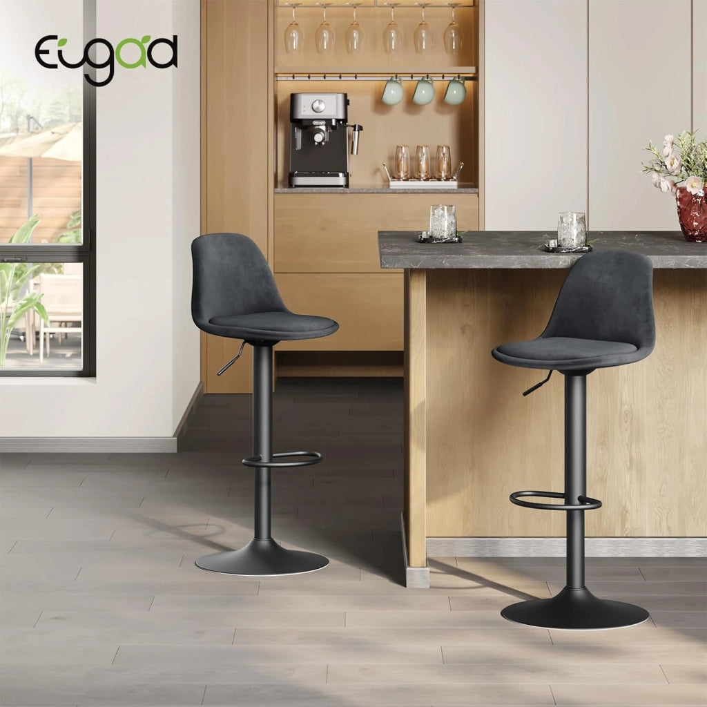 Sgabello da Cucina Moderno, Sedia Alta da Bar Regolabile in Altezza, Sgabello Imbottito Girevole con Schienale e Poggiapiedi, Grigio Scuro, 1051BY-1