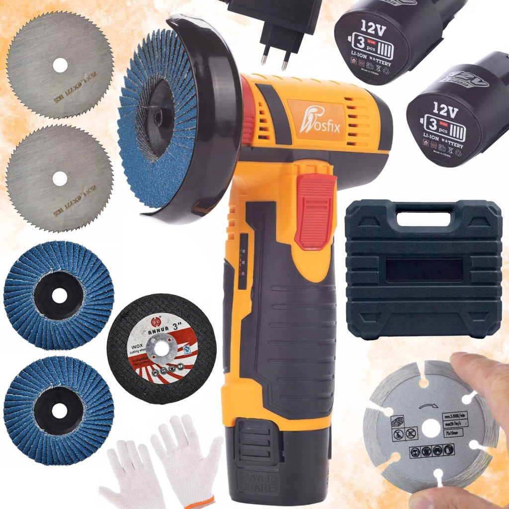Mini Smerigliatrice Rosfix Blue Bird 12V MBB12V – Set con Dischi Diamantati e Lamellari | 76mm, 12V, 19500r/min