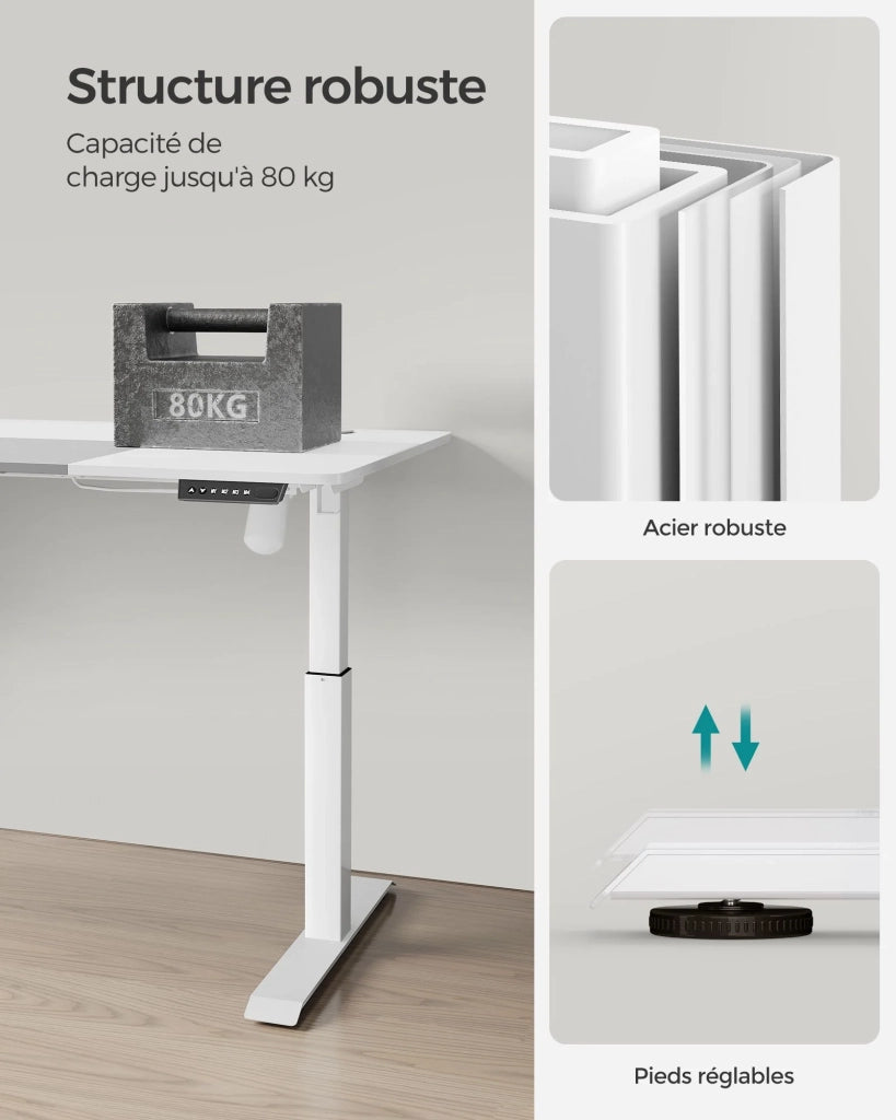 Scrivania elettrica sit-stand 60 x 120 x (72-120) cm tavolo regolabile in altezza con funzione memory 4 impostazioni di altezza tasca portaoggetti struttura in acciaio piano del tavolo bianco spesso 12_0004548