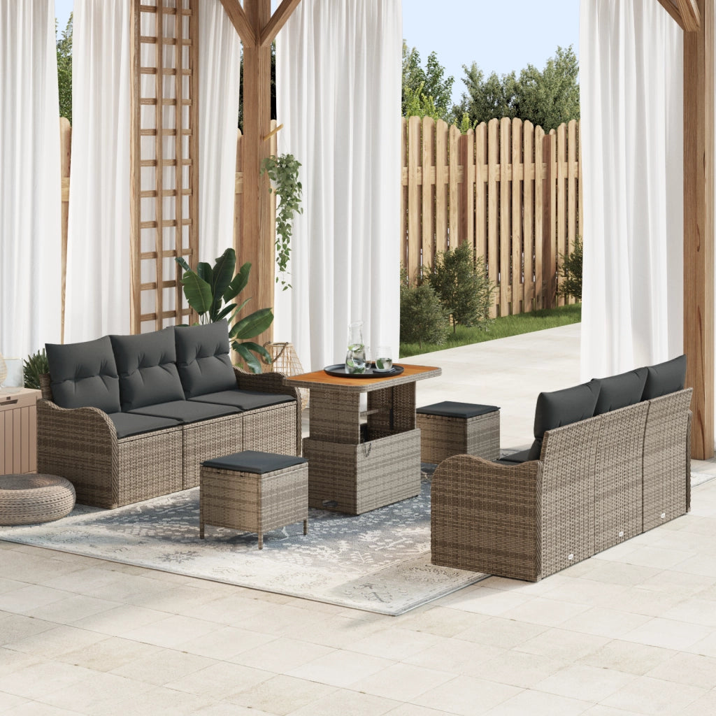 Set di Divani da Giardino  9 Pezzi con Cuscini Grigi in Rattan Composito e Acacia