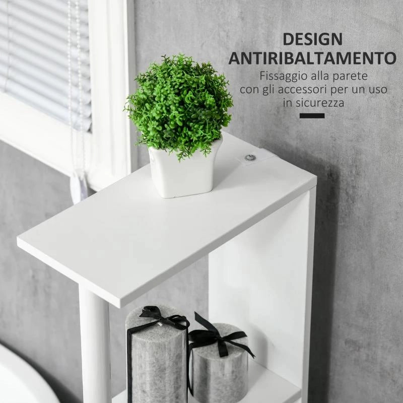 COLONNA BAGNO CON 2 RIPIANI E 2 ARMADIETTI, IN LEGNO, 15.2X29.8X118 CM, BIANCO E GRIGIO