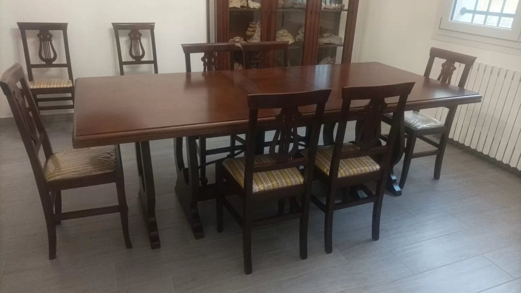 Tavolo fratino con ferro allungabile in legno arte povera noce scuro 180x85 (102) - Mobili 2G