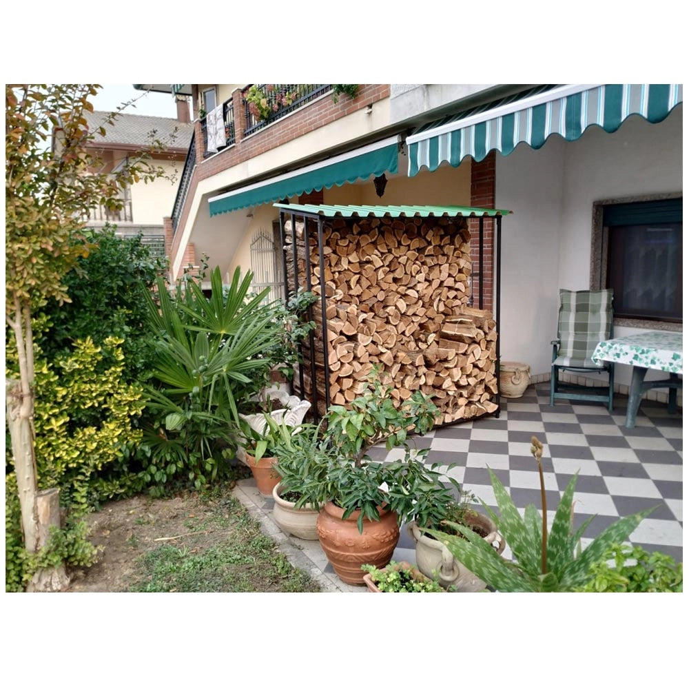 Porta legna fissa legnaia in acciaio verniciato antracite 180x70xh200 cm