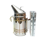 Affumicatore per api in acciaio inox con cilindro, scudo termico e soffietto in pelle, 160 mm