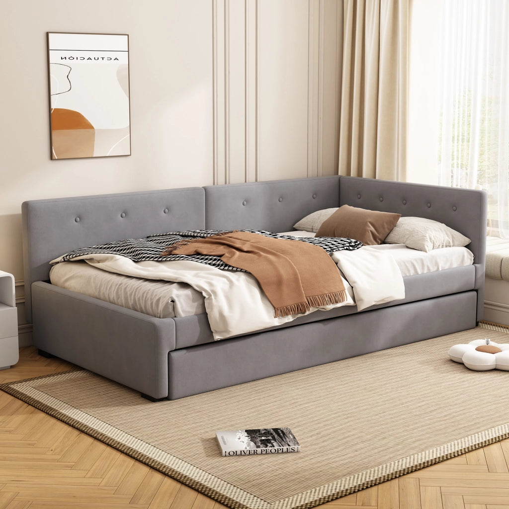 Letto singolo con roll-out in velluto 90x200 cm
