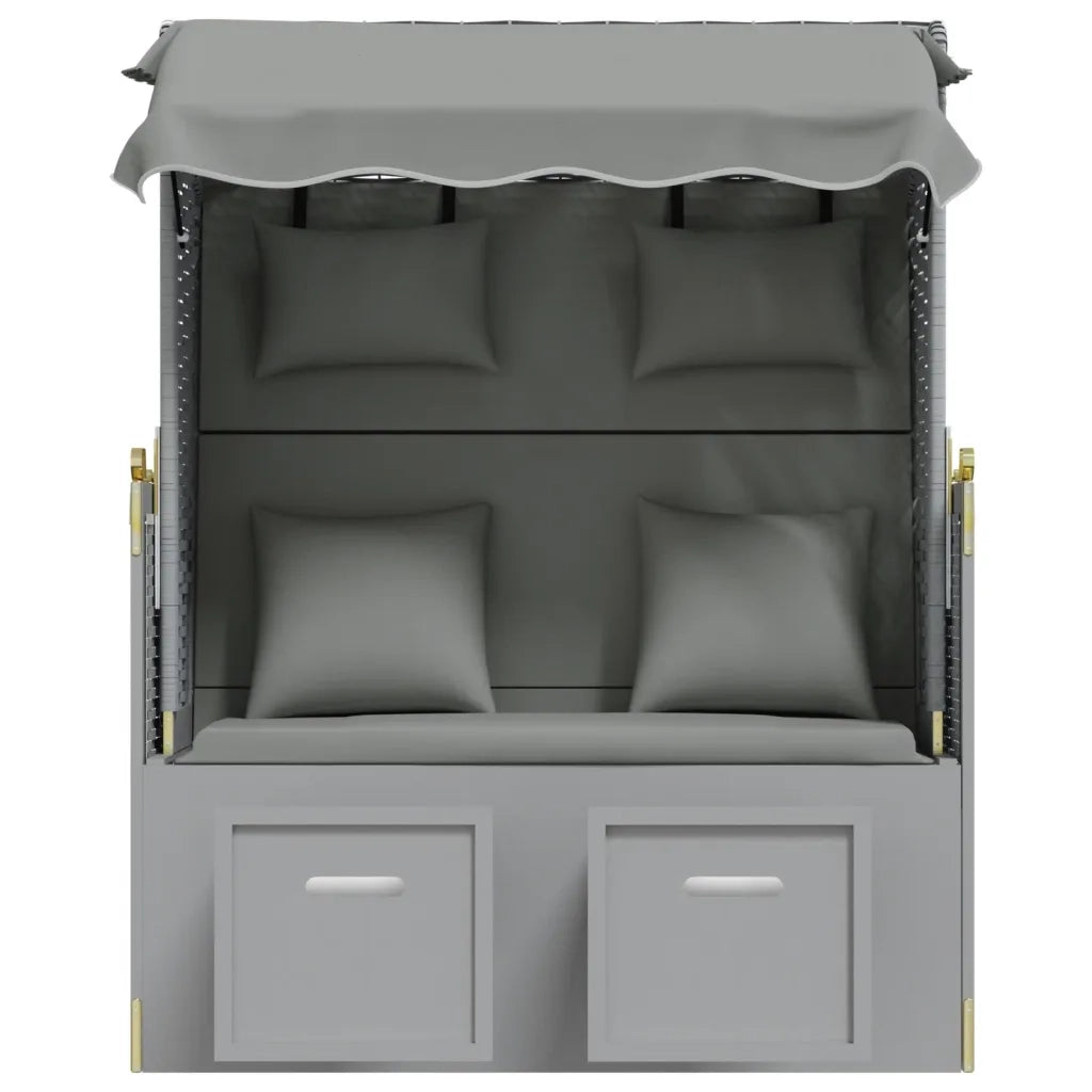 Strandkorb con Cuscini in Polyrattan e Legno Massello Grigio 318659
