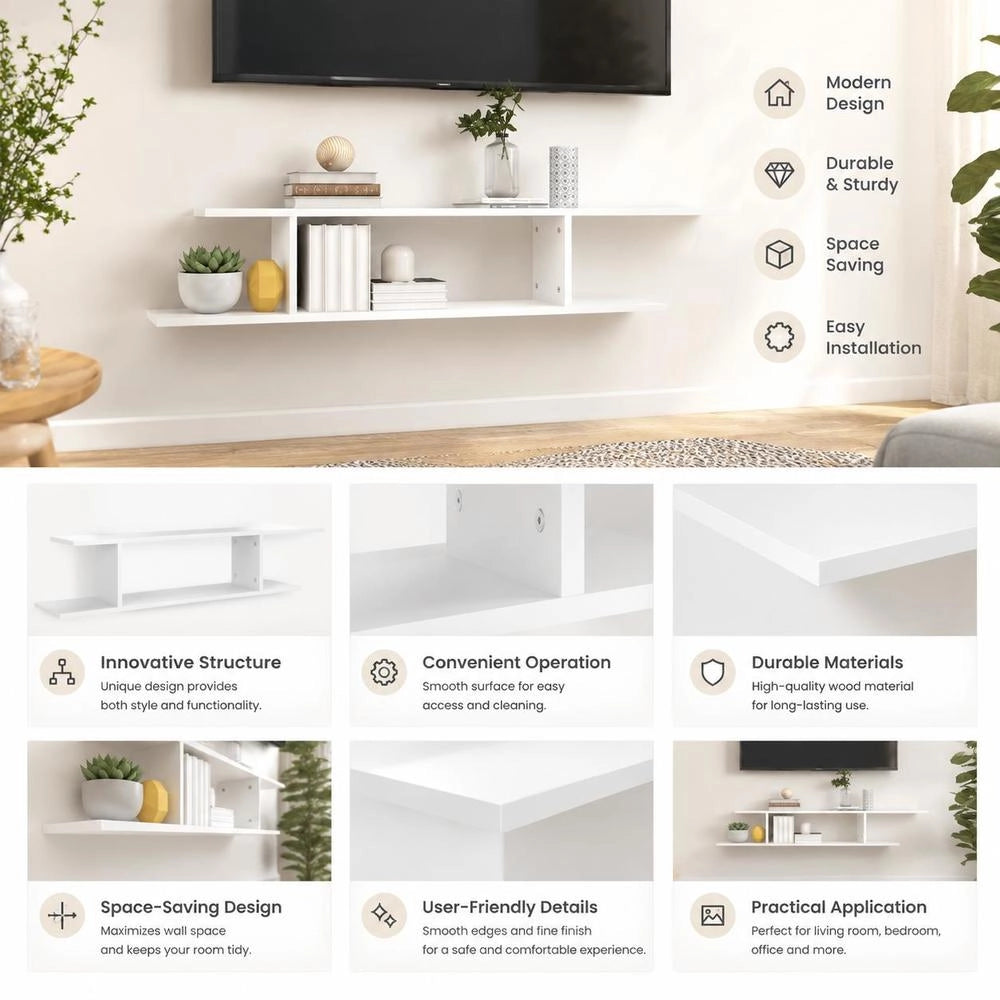 TV Wall Shelf, White, 125x18x23 Cm, Wood-based Material