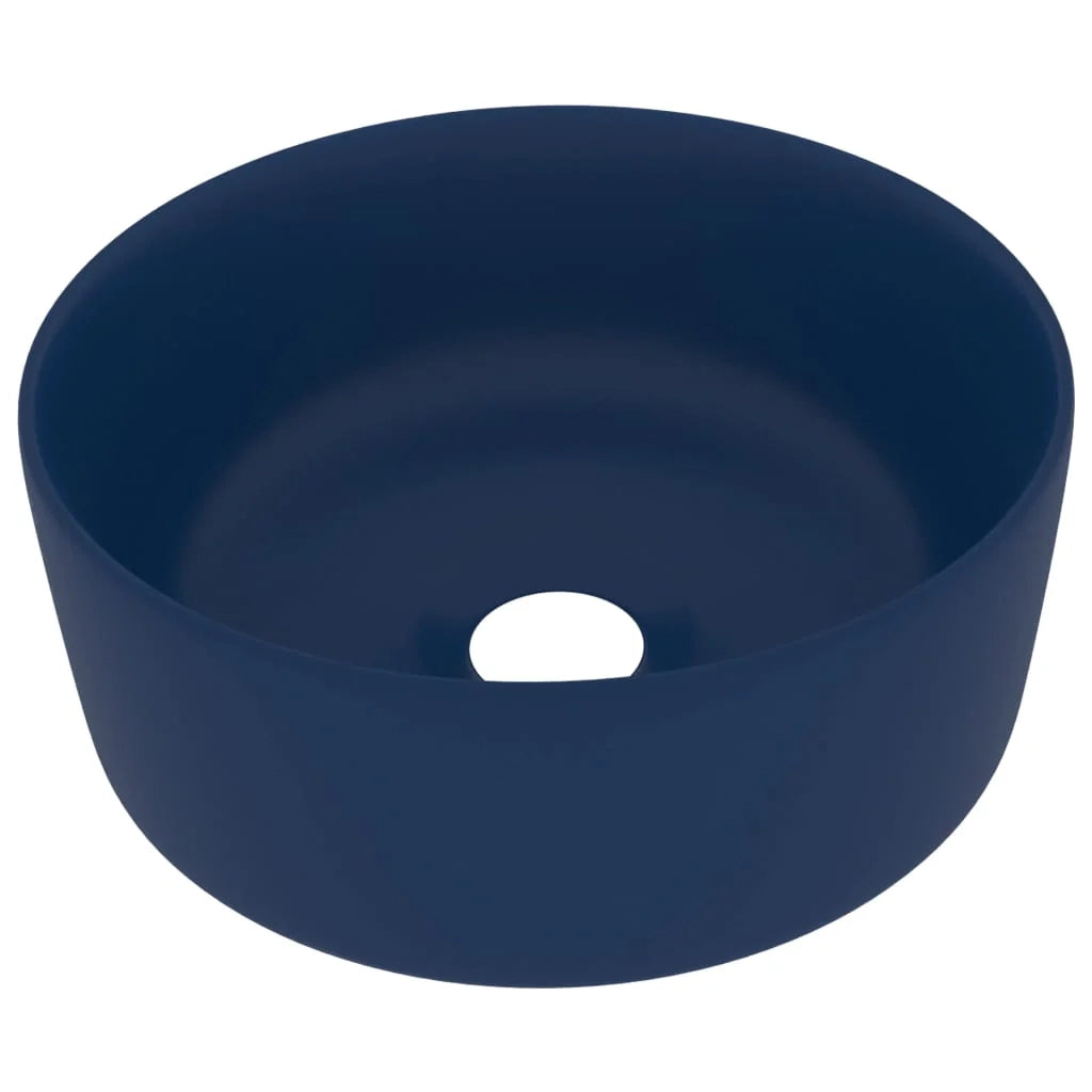 Lavabo da appoggio rotondo di lusso lavabo da bagno guardaroba cucina arredamento per la casa 40 x 15 cm ceramica blu scuro opaco 02_0002754