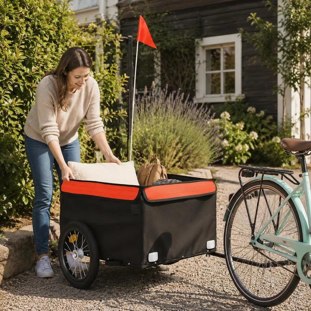 Bicycle Trailer, Black And Orange, 45 Kg, Iron