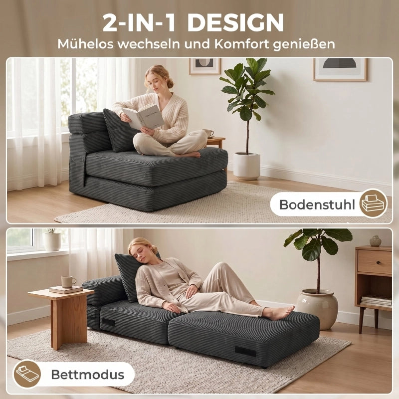 POLTRONA LETTO 2 in 1 pieghevole in poliestere grigio scuro