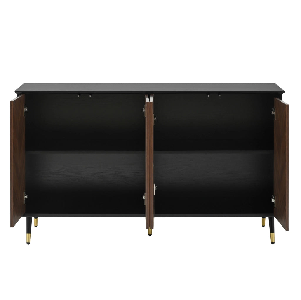 Credenza 140 cm nera e marrone con 4 ante e ripiani regolabili