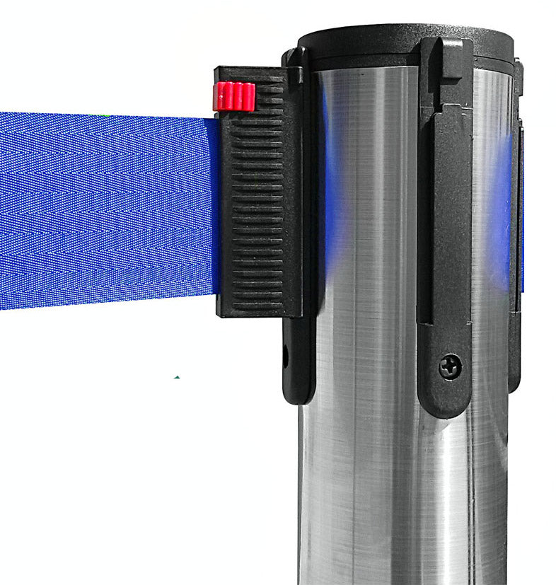 Colonnina Tendinastro 3 metri in Acciaio Inox Spazzolato Ø36x101 cm Nastro Blu