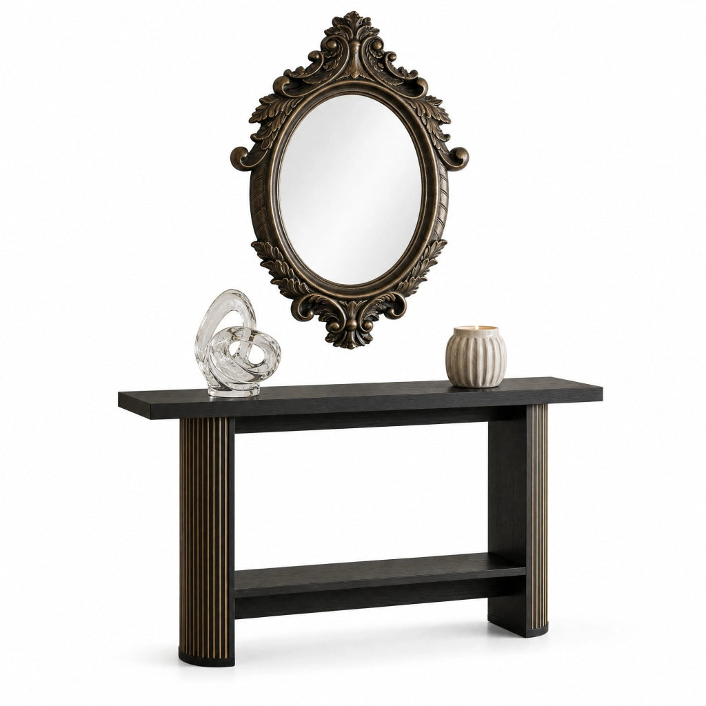 Tavolo consolle moderno in legno nero dal design stretto
