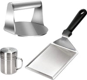 Impastatrice per burger, spiedino per burger in acciaio inossidabile, spatola per BBQ e set di polverizzatore per erbe - Set di accessori per BBQ per la cottura di burger su griglie piane