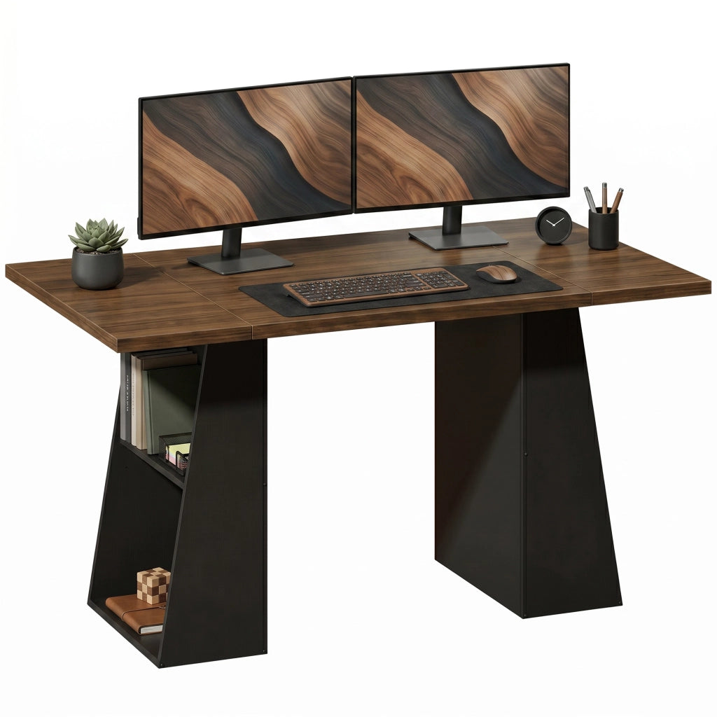 Scrivania industriale con 4 ripiani aperti ¨C Minimal ¨C marrone-nero 140x70x75 cm