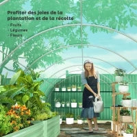 Serra da Giardino a Tunnel 24m² con 16 Finestre, Porta con Zip Avvolgibile, Struttura in Acciaio Zincato, Telo PE, 8L x 3l x 2H m, Verde
