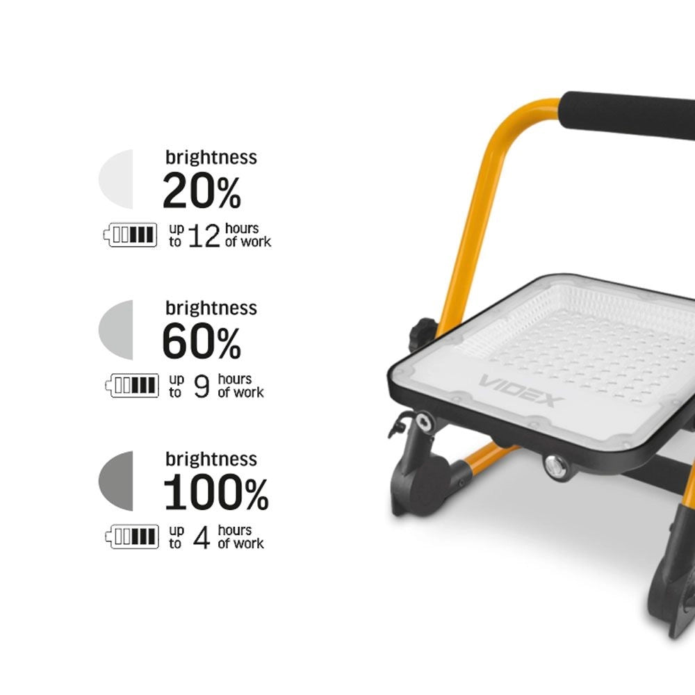 Faretto LED portatile 50W 1600lm batteria IP65 Videx
