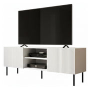Mobile porta TV Molini, Madia da salotto con quattro ante battenti, Rialzato da terra, 150x42 h52 cm, Bianco