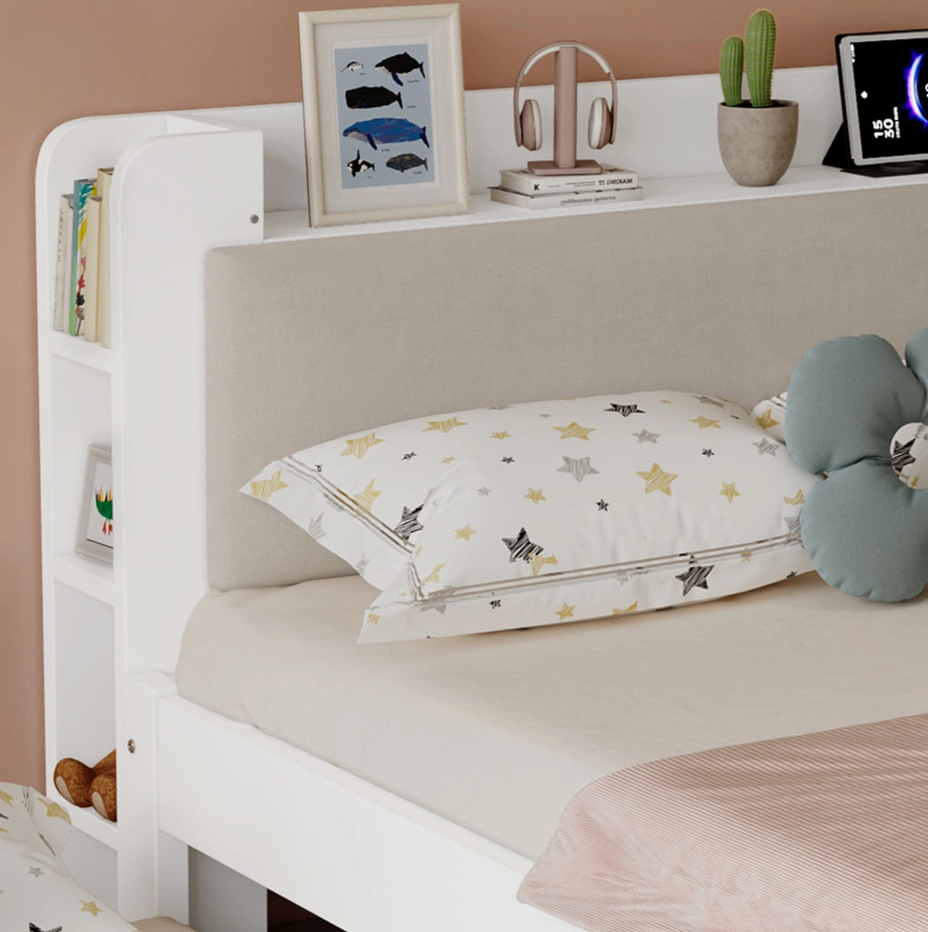 Letto funzionale in legno 120x200 cm con letto estraibile e testiera imbottita