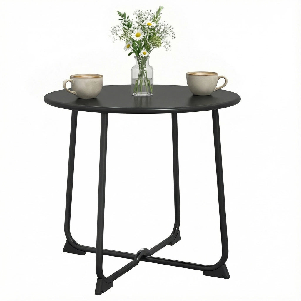 Tavolino da esterno rotondo per 2 persone ¨C zephmum ¨C nero, metallo, ? 50x45.5 cm