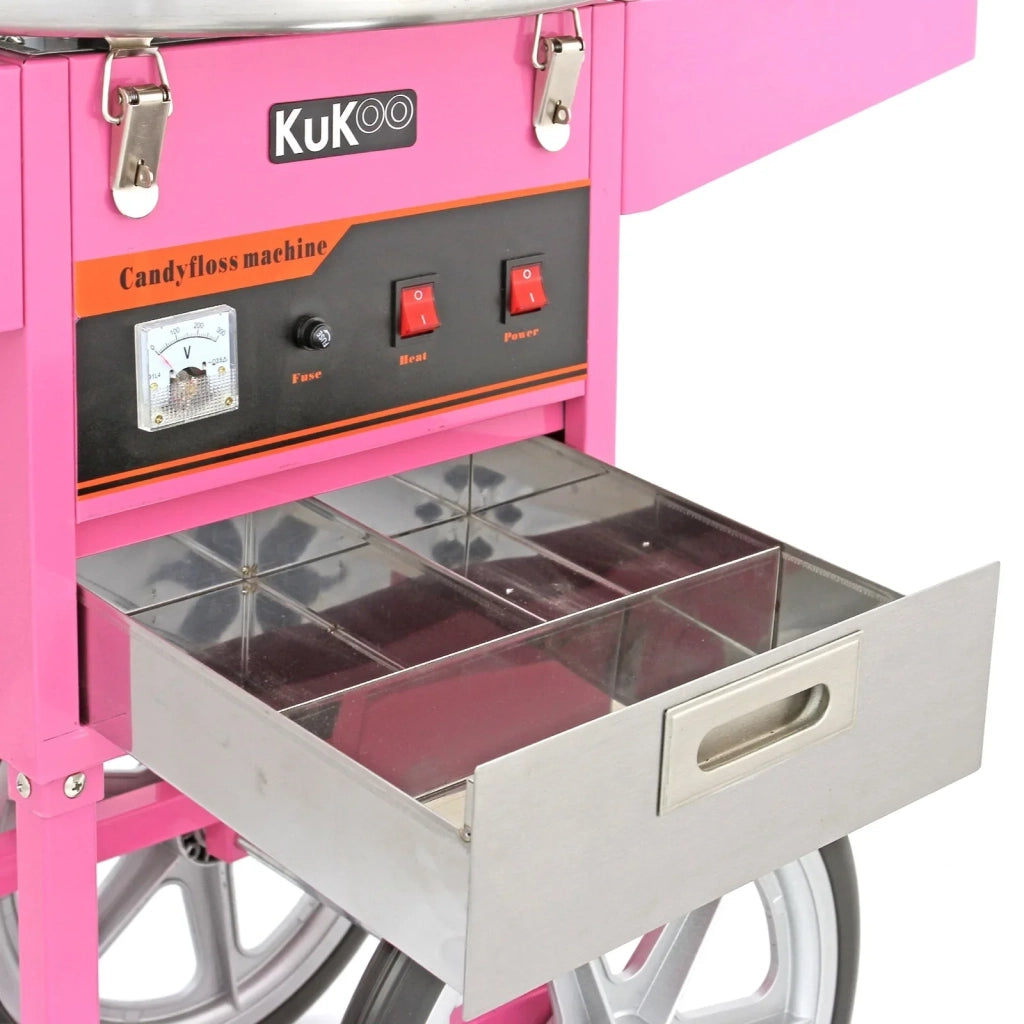 Macchina Zucchero Filato Retrò Rosa con Carrello 50 cm Acciaio Inox