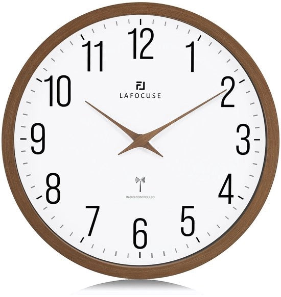Orologio radiocomandato 30CM con maniglie in legno, orologio radiocomandato molto preciso marrone, facile da leggere orologio da parete moderno decorativo per cucina soggiorno ufficio scuola