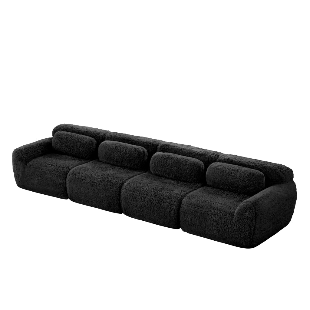 Divano Modulare ad Angolo con Design Ergonomico e Base Antiscivolo, in Peluche, Nero
