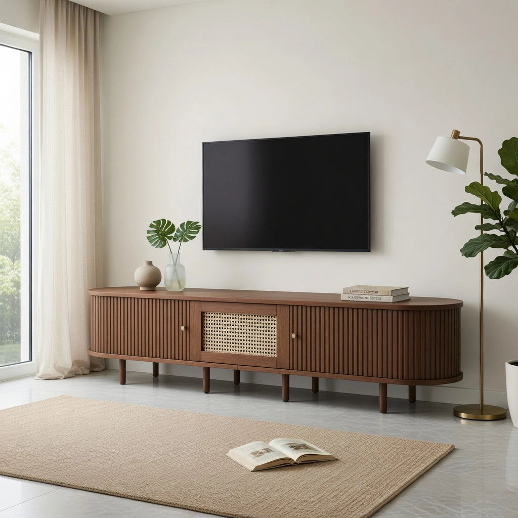 Cassettiera per TV in MDF color noce scuro; 180 cm