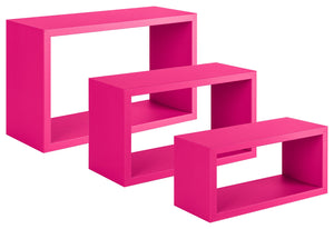 Set 3 Mensole da Parete Rettangolare in Fibra di Legno Trittico Fuxia