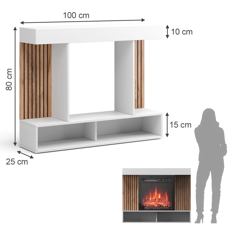 Vicco Caminetto elettrico Bianco 100 cm con effetto fiamma realistico e riscaldatore da 1800W
