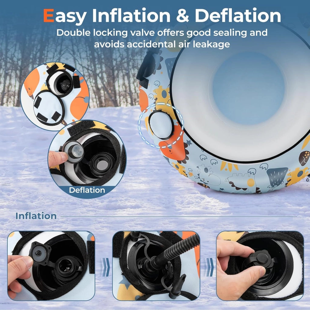 Snow Tube, slitta gonfiabile, diametro 132 cm, pneumatici da neve con manici stabili, pneumatici da slittino con pompa per pneumatici, sport invernali