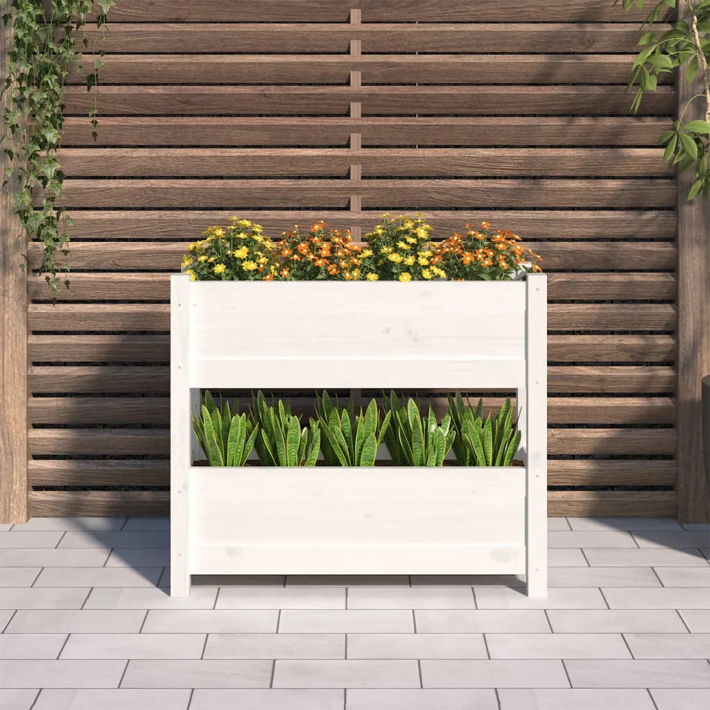 Fioriera-Vaso-Contenitore per Piante Bianca 77x25x66 cm in Legno Massello di Pino