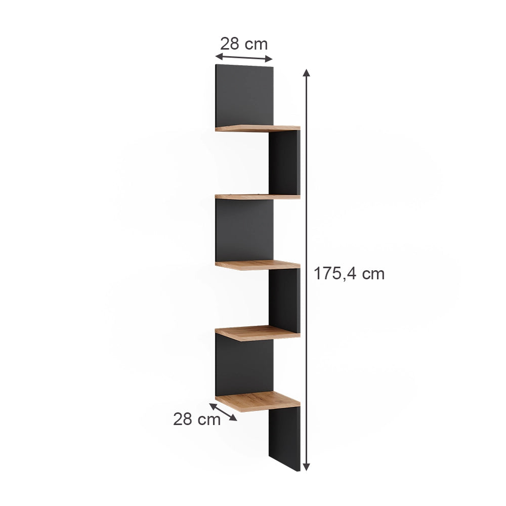 Scaffale ad angolo Paolo Antracite 28 x 175.4 cm con 5 scomparti Vicco