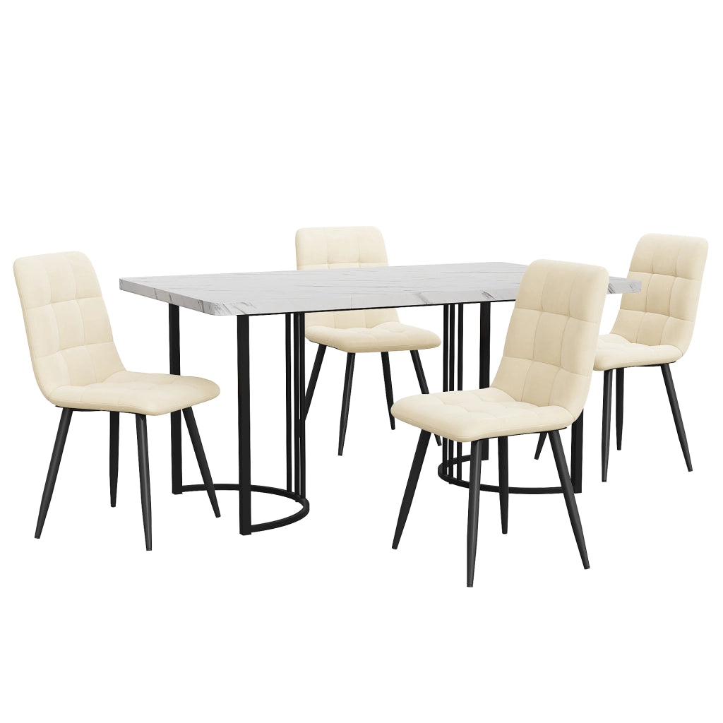 Tavolo da pranzo con 4 sedie in velluto, piano in MDF effetto marmo, struttura in metallo, per cucina e sala da pranzo